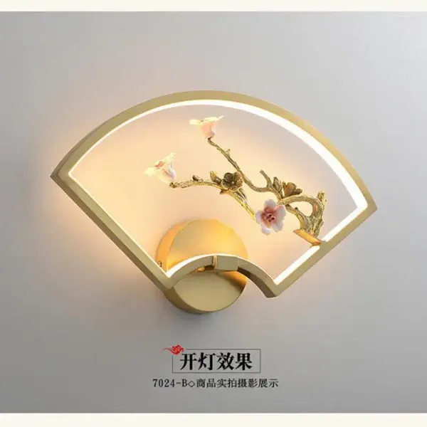 Applique murale LED en cuivre, peinture traditionnelle chinoise, éclairage d'intérieur de jardin de luxe, salon, côté télévision, miroir de thé