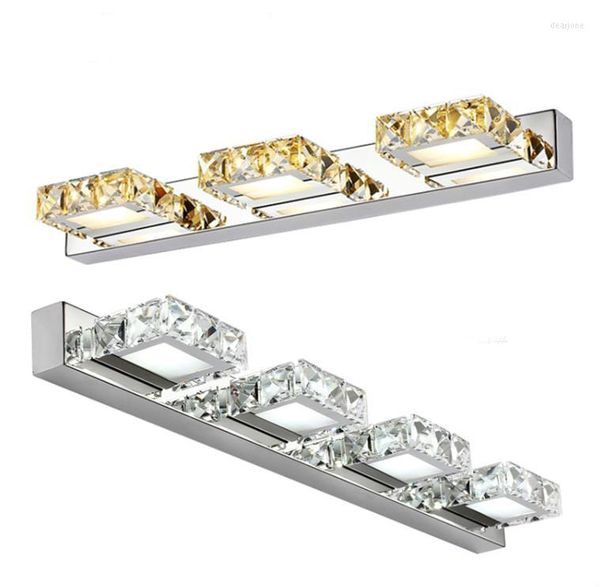 Lámpara de pared Mirror de cristal cuadrado CHUSUKRU 16/32/46/62cm de largo Champagne/White LED Light IC Driver 110/220V Baño