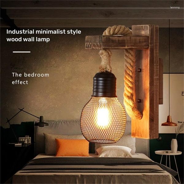 Lámpara de pared Aplique clásico Luces Diseño de madera Loft Retro Creativo Luz LED Decorativo Hogar Bar Restaurante Interno