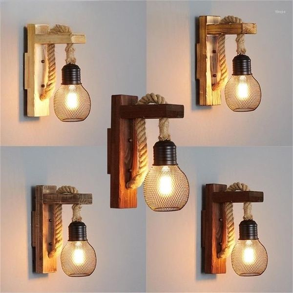 Applique classique appliques bois Design lumières Loft rétro créatif corde lampes LED décoratif maison Bar Restaurant
