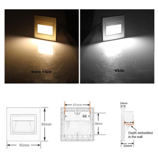 Applique murale COB Light Modern Footlight Stair Lights Step Night Encastré Avec 86 BOX Argent Blanc Or