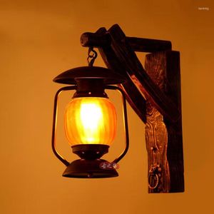 Café de lampe murale Cantee Loft Industrial Retro E27 Wood LED Corridor Balcony Light For Indoor Fixtures Base en bois