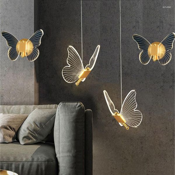 Lámpara de pared Contemporánea Mariposa LED Mesita de noche Candelabro de luz interior para el hogar Dormitorio Sala de estar Decoración Fondo Apliques