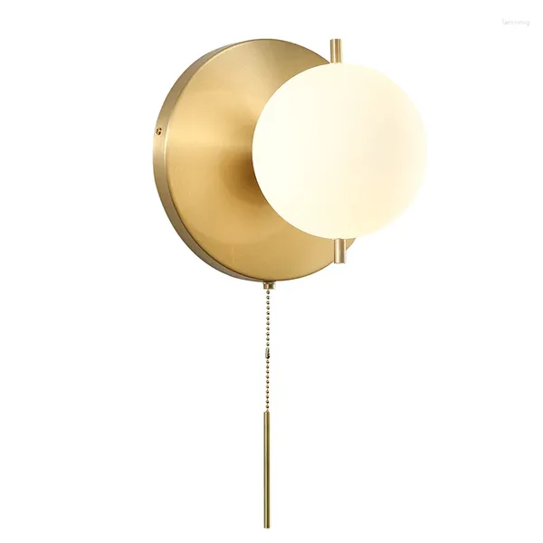 Lampe murale Copper American Simple Modern Bedroom Cheadside avec commutateur Reading El Decoration Lampes Boule en verre LED