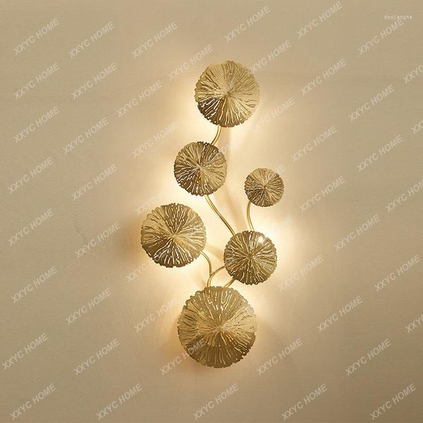 Applique cuivre Lustre or feuille de Lotus Vintage rétro chevet chambre salon Art décor maison éclairage appliques G4 ampoule