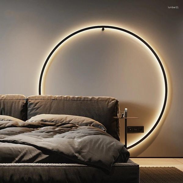 Lámpara de pared Anillo de cobre LED Foyer moderno Sala de estar Accesorios de iluminación Oro Negro Enchufe de aplique de alta calidad con interruptor