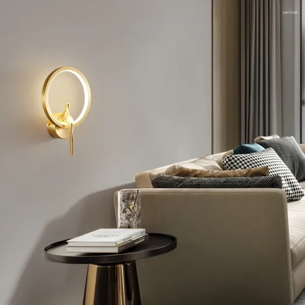 Lámpara de pared Cobre Estilo simple Estudio Villa El Pasillo Balcón Luz Dormitorio de lujo Lámparas de noche