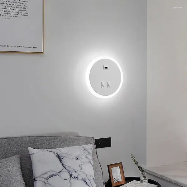 Lámpara de pared creativa luz de fondo de retroiluminación nórdica Moderna de la sala de estar con interruptor USB Ambient Home Lámparas de decoración interior