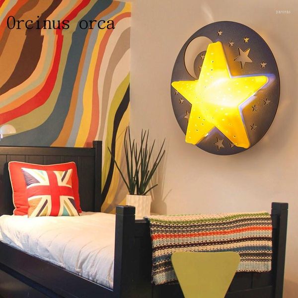 Lámpara de pared dibujos animados de dibujos animados estrellas lunes para niños y niñas luces de dormitorio