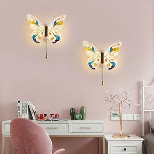 Lampe murale Creative LED Children's Child's Nordic Couleur moderne papillon clair chambre de chambre à coucher clair