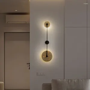 Applique créative LED pierre naturelle salon Hall couloir éclairage applique noir métal rond marbre E27 ampoule 110-240V