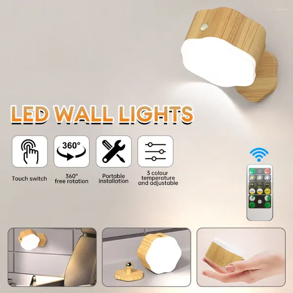 Lampe murale Creative Sconce Remote Touch Control 3 Color Light Light sans fil usb Chargement rotatif pour la chambre à la maison