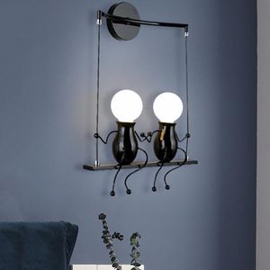 Muurlamp Creatieve Swing LED Indoor E27 Metalen Cartoon Robot Corrior Sconces Baby Children's Study Slaapkamer Nachtkastje