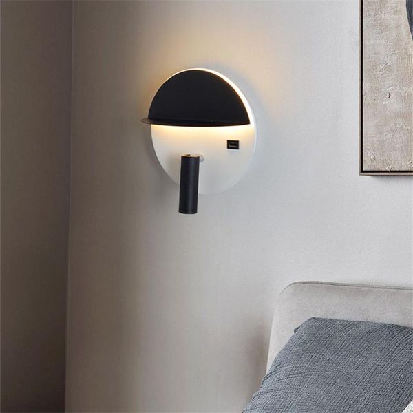 Applique créative avec prise USB et lampes LED de rangement plateau américain appliquer à la chambre à coucher chevet salle de bain Luminaire minimaliste moderne