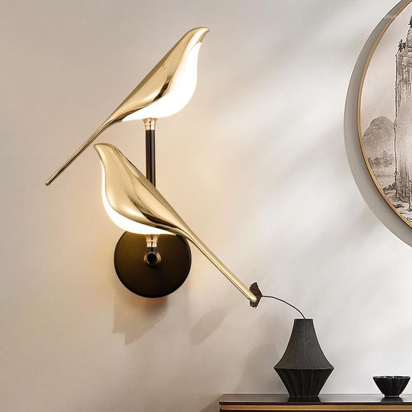 Lampe murale cr￩ativit￩ conception d'oiseau de placage dor￩ lampes ￠ LED de couloir escaliers applique de salon d￩cor de chambre ￠ coucher