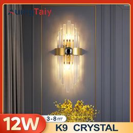Lámpara de pared, candelabro de cristal dorado, luz de espejo de tocador de latón cepillado con varillas de vidrio, montaje interior para salón, restaurante, dormitorio
