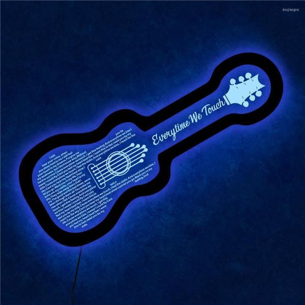 Lámpara de pared de guitarra personalizada, luz LED de noche colorida, grabado de letras y títulos de canciones para la decoración del dormitorio del hogar, regalo para amantes de la música