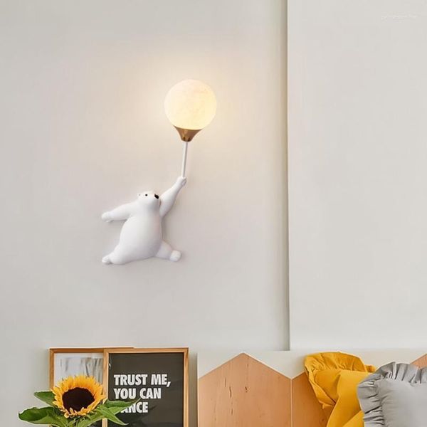 Lámpara de pared Lámparas de oso lindo Dormitorio creativo simple para niños Mesita de noche Arte moderno Habitación de princesa Luces de decoración para bebés G9 5W