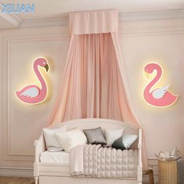 Muurlamp schattige cartoon flamingo vorm nachtlichten led kinderen slaapkamer lichte meid baby roze acryl siconces ac 220v