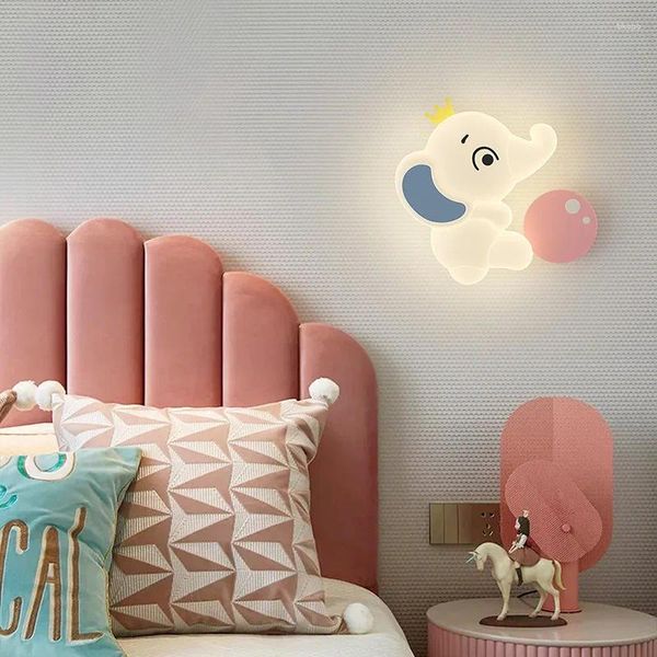 Lámpara de pared linda habitación de los niños lámparas de elefante LED moderno cálido romántico cuarto de niños pequeño niño niña dormitorio luces montadas en la cabecera