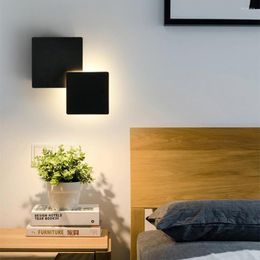 Wandlamp Decoratie Slaapkamer 18 CM Vierkant Led Verlichting Voor Woonkamer Decor Zwart Nordic Modern 1 Pack Verstelbare Hoek Spiegel