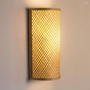 Lámpara de pared Decorativa Bedside Corrtor Lights Luces tejidas a mano y que ahorra energía Fácil Bambú