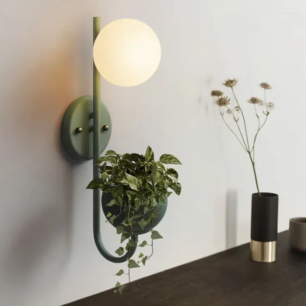 Applique design rétro chambre boule de verre plante LED nordique chevet Restaurant miroir luminaires