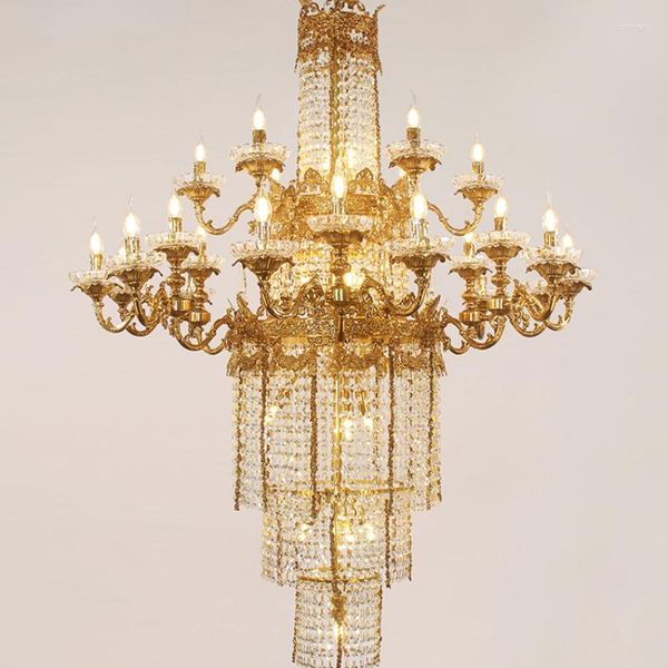 Lámpara de pared despesivo de la sala de cristal de cobre escaleras de la sala de estar edificio dúplex lámparas creativas de lujo