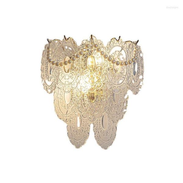 Lámpara de pared LED regulable, cadena de perlas, pluma, hoja, concha, sol, flor en forma de cristal, dormitorio, noche, lujo, decoración del hogar, aparato