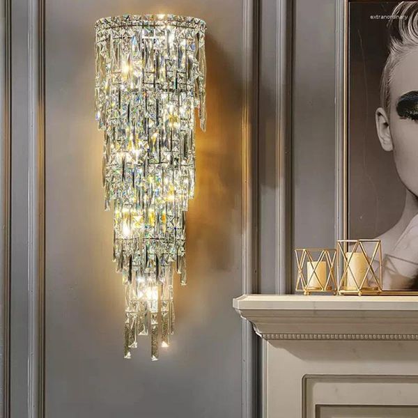 Applique E14 lumière luxe cristal décor salon chambre chevet couloir escaliers luminaires TV fond applique