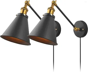 Lámpara de pared Once lámparas de dormitorio industriales mejoradas Enchufe con interruptor Luz de lectura vintage Apliques de simplicidad Juego de 2 negro
