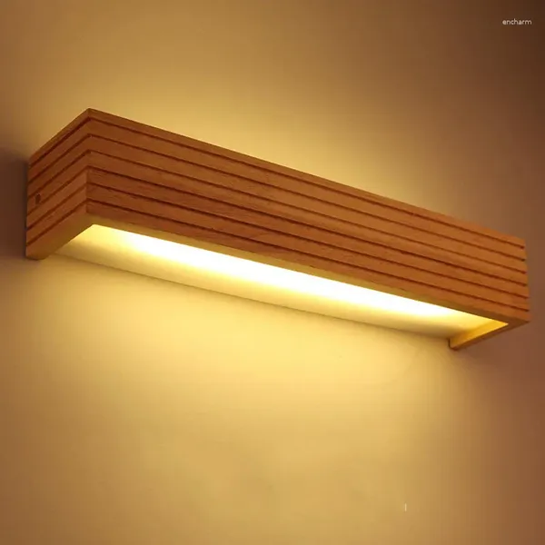 Lámpara de pared Ahorro de energía-Moderno Minimalista Caucho Madera Cuadrado Estilo japonés Espejo de baño Faros Iluminación LED decorativa