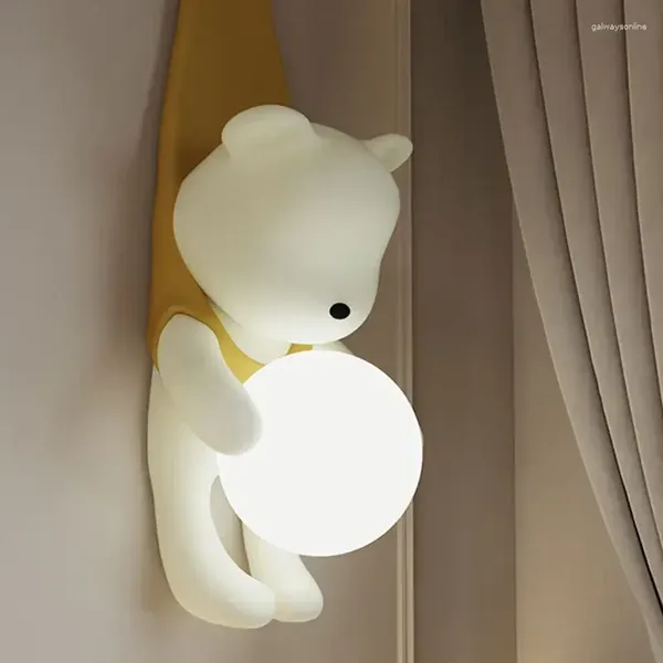 Lámpara de pared europea creativa oso de dibujos animados moderno estilo crema luz dormitorio sala de estar lámparas de estudio accesorio de iluminación para niños