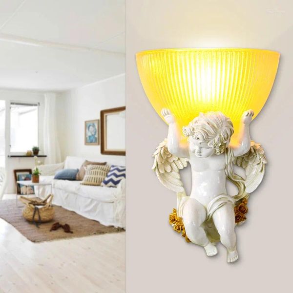 Lámpara de pared lámparas europeas niños de ángel dormitorio creativo cama cama led sala de estar de led