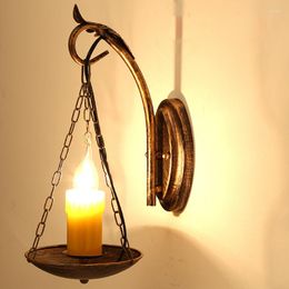 Wall Lamp European Resin Candle Design American Retro Industrial Style Bronze Color Iron Led Porch Decoratie E27 Bulb -verlichting