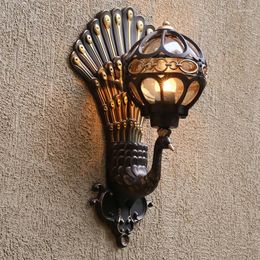 Lampe murale style européen rétro paon led el art balcon villa porte de porte adaptée à l'éclairage intérieur / extérieur