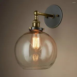 Wall Lamp European Vintage Amber Color Glass Ball Home Deco Diy Loft Industrial E27 Bulb Brass Iron Schonce Lighting Armture