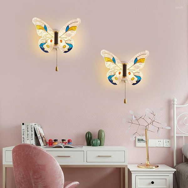 Lampe murale Mode Bedside Nordic Personality Creative Kids Room LED Butterfly moderne fond simple