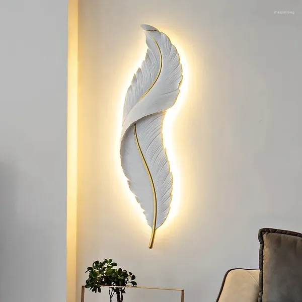 Applique murale FKL moderne plume blanche LED pour salon TV fond chambre chevet allée lumière décorative