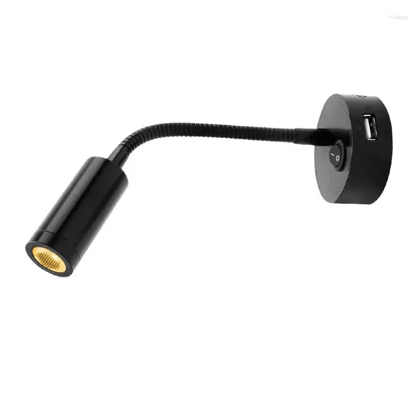 Lámpara de pared, tubo Flexible, aplique de luz LED de 3W, cuello de cisne, RV, yate, imagen de cabecera con puerto de carga USB, interruptor para dormitorio