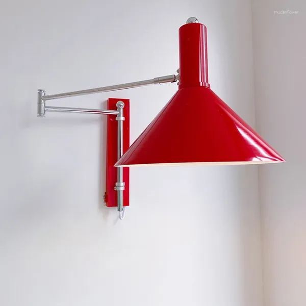 Lámpara de pared Lámparas de decoración de habitación industrial extensibles plegables para lectura de cabecera Luces rojas negras blancas con enchufe