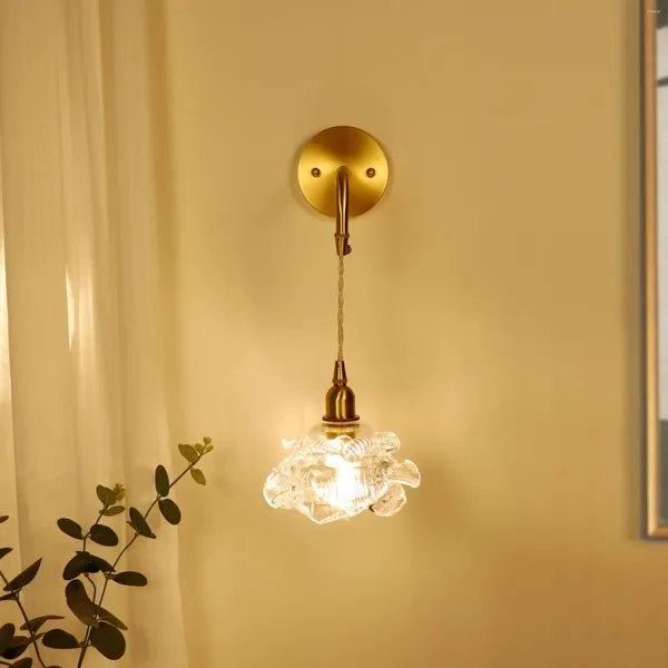 Applique française lumière luxe Rose verre Vintage tout cuivre salon fond pas de câblage charge chambre