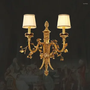 Wandlamp Franse Rococo Pastorale Stoffen Schaduw Hoofdslaapkamer Woonkamer Veranda Hal Licht Europese koperen armatuur