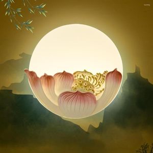 Lámpara de pared Luna Llena en flor Estilo chino Luz Zen Acrílico Lotus Blanco cálido Simplicidad Iluminación interior para sala de estar