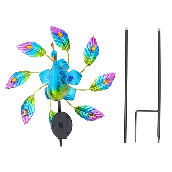 Lampe murale de jardin solaire, paon, éclairage éolien, piquet de pelouse en métal, Art du sol, bâton de paysage extérieur, PlugWall décoratif