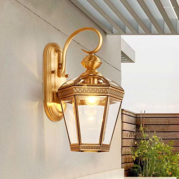 Lampe murale Garden Vintage Copper Glass Shade Light E27 Arandela Extérieur Éclairage Balcon rural Porche de cour imperméable