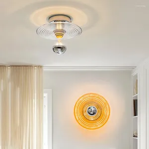 Lampe murale en verre LED nordique décoration de maison nordique plafonnier pour le salon chambre à coucher de chevet orange intérieur / appliques rondes transparentes