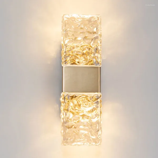 Lámpara de pared Aplique de oro y cristal Poste de lujo Luz moderna Diseño Art Deco para sala de estar Cuadrado de acero al lado de interior