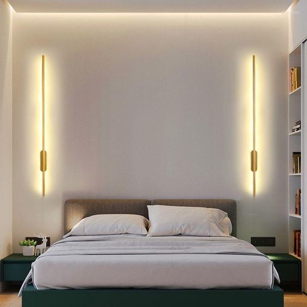 Lámpara De Pared, luces LED largas doradas y negras, Fondo De entrada, accesorios De iluminación De cocina, lámpara De Pared montada en escalera