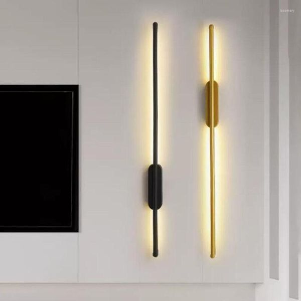 Lámpara de pared Oro Negro Luces LED largas Vida simple Estudio Comedor Dormitorio Mesita de noche Pasillo Loft Lámparas de línea de fondo